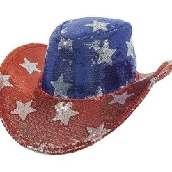Patriotic Red White Blue Sequin Cowboy Hat | 1ct