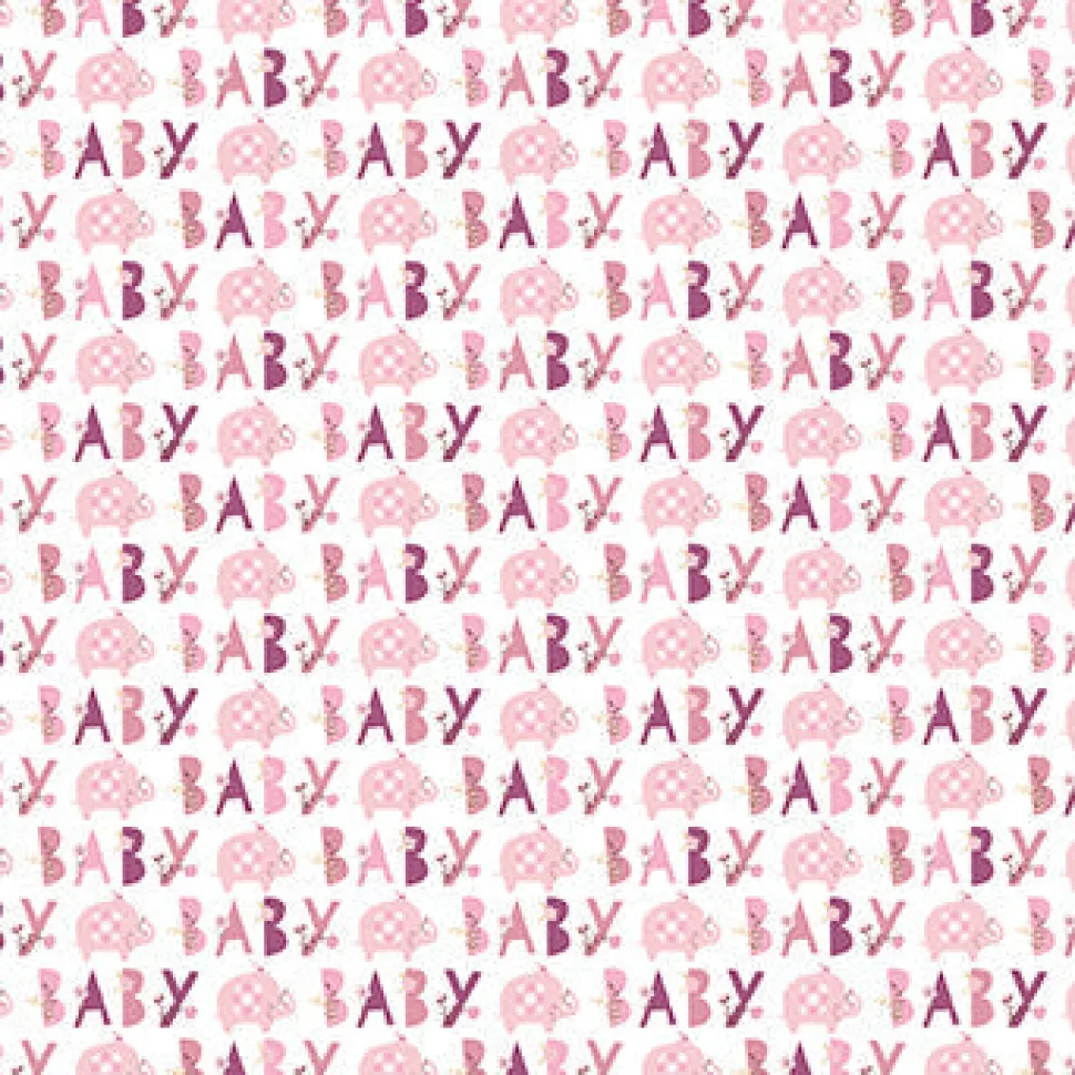 Pink Floral Elephant 30inX5ft Gift Wrap Roll | 1ct