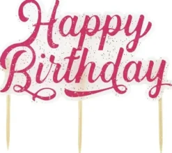 Pink Glitter Large Happy Birthday Pick Candle | 1ct