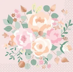 Pink Blooms Foil Beverage Napkins | 16ct