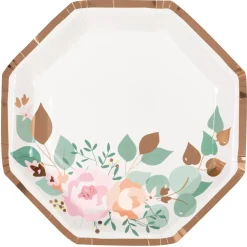 Pink Blooms Octagon Shaped Plates 9in | 8ct
