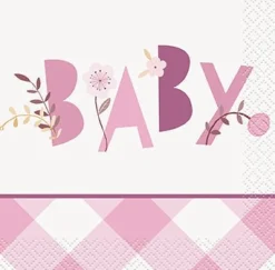 Pink Floral Baby Beverage Napkins | 16ct