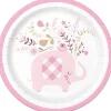 Pink Floral Elephant Round Plate 7in | 8ct