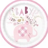 Pink Floral Elephant Round Plate 9in | 8ct