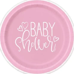 Pink Hearts Baby Round Plate 7in | 8ct