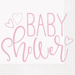 Pink Hearts Baby Shower Lunch Napkins | 16ct