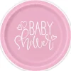 Pink Hearts Baby Shower Round Plate 9in | 8ct