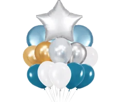 Platinum Star Silver Blue Balloon Bouquet | 15pc