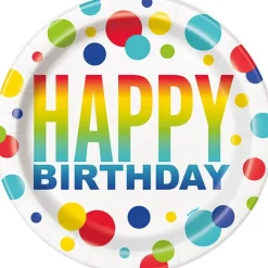 Rainbow Spots Birthday Plate 9in | 8ct