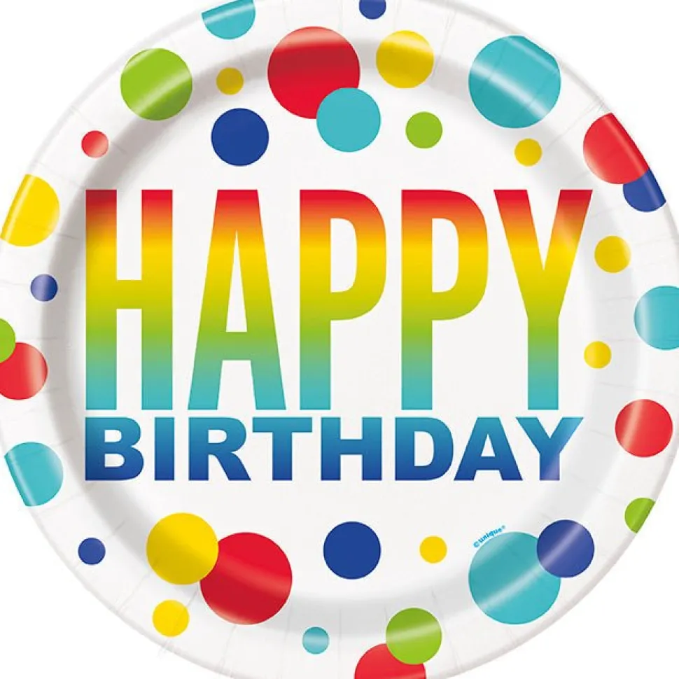 Rainbow Spots Birthday Plate 9in | 8ct