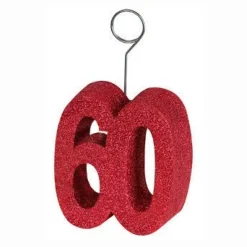 Red Glittered "60" Photo or Balloon Holder | 1 ct