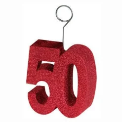 Red Glittered "50" Photo or Balloon Holder