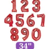 Red Jumbo Number Balloons 34"