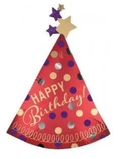 Red Party Hat Mylar Super Shape Balloon 36" | 1ct