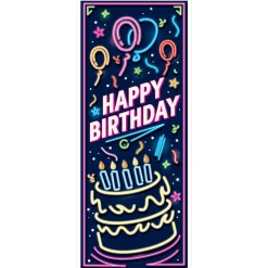 Retro Neon Happy Birthday Door Cover | 1ct