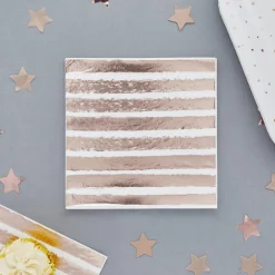 Rose Gold Foil Striped Napkins | 16ct