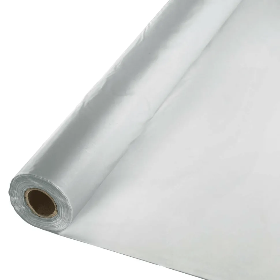 Shimmering Silver Plastic Tablecover Roll 100'x40" | 1ct