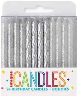 Silver Spiral Assorted Birthday Candle | 24ct