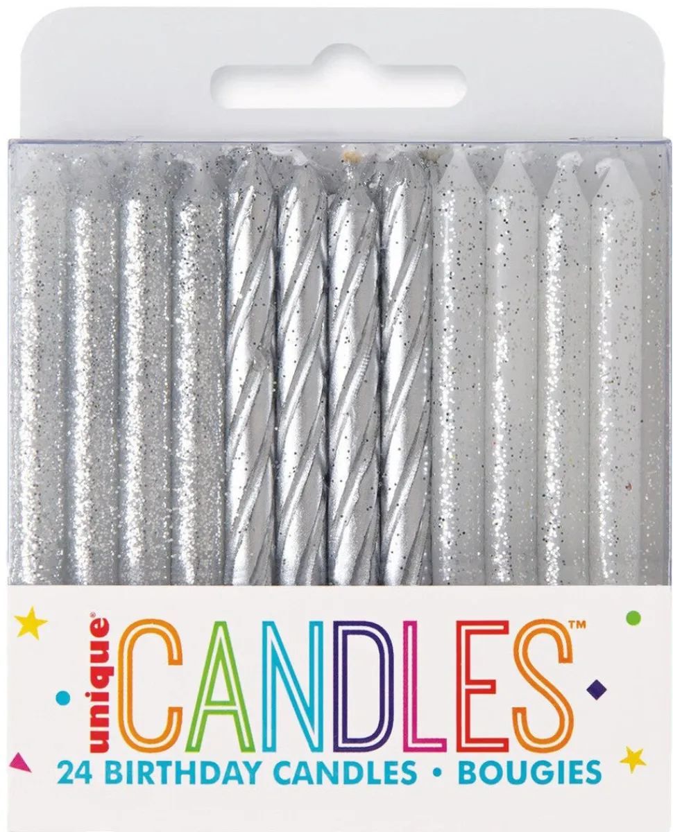 Silver Spiral Assorted Birthday Candle | 24ct