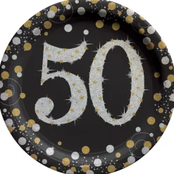Sparkling Celebration "50" Round Plates, 9" | 8 ct