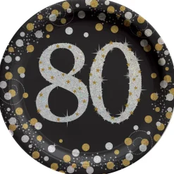 Sparkling Celebration "80" Round Plates, 7" | 8ct