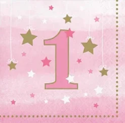 1st Birthday One Little Star Pink Napkins 5" | 16ct