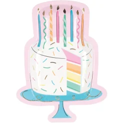 Sweet Rainbow Birthday Cake Shaped Plates 9in | 8ct