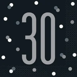 30th Birthday Black Lunch Napkins | 16ct