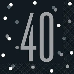 40th Birthday Black Lunch Napkins | 16ct