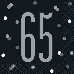 65th Birthday Black Lunch Napkins | 16ct