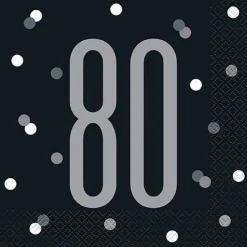 80th Birthday Black Lunch Napkins | 16ct