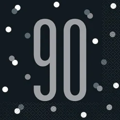 90th Birthday Black Lunch Napkins | 16ct