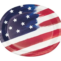 4th Of July Painterly Patriotic Oval Dinner Plates 10" x 12" | 8ct