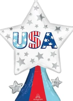 4th Of July USA Star Bursts SuperShape Mylar Balloon 32" | 1 ct