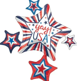 4th Of July Yay USA Star Cluster SuperShape Mylar Balloon 35" | 1 ct
